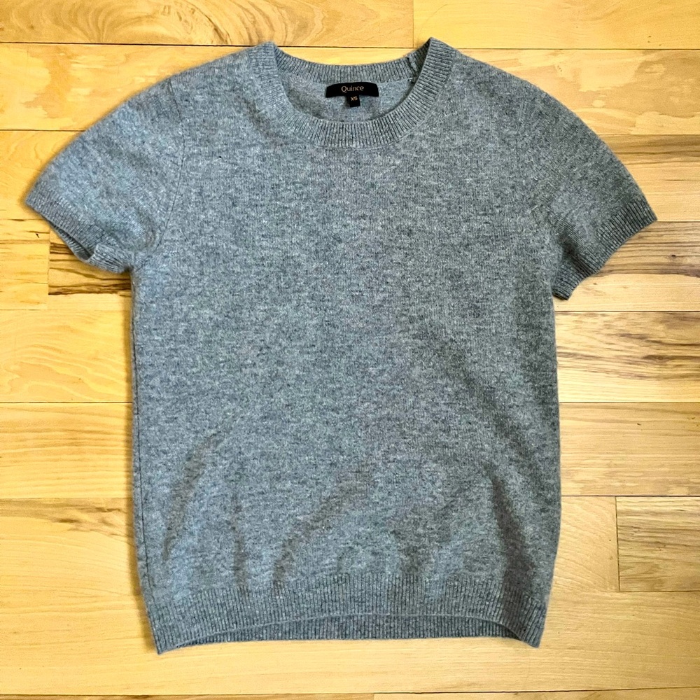 Quince Mongolian Cashmere Heather Gray Short Sleeve Knit Sweater Tee Size XS